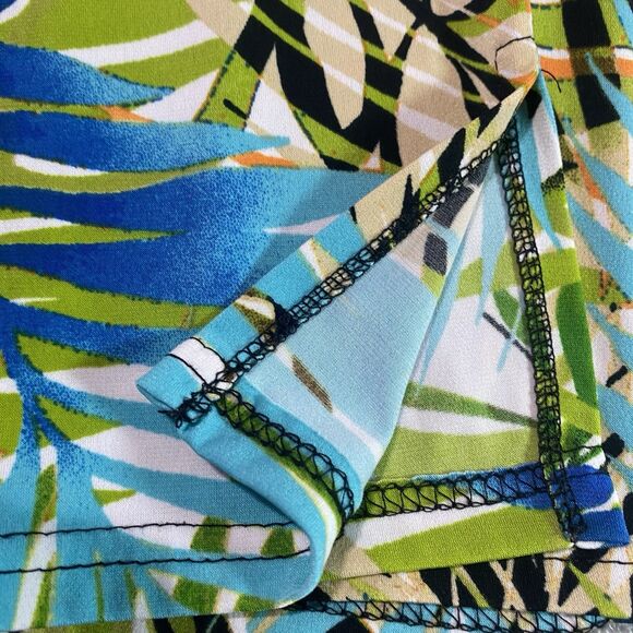 VALENTINA Top Scoop Neck 3/4 Sleeve Rhinestone Tropical Blouse Womens M Green - Picture 7 of 8